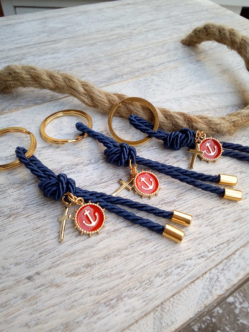 Nautical martyrika-Luxury Key chains Favors Gold-red and blue martyrika-anchor martirika-navy baptism favor image 7