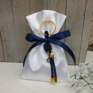25 pcs Boy Baptism favor-satin bag Favor- Gold and blue favor-evil eye favor-koufeta bomboniera