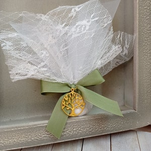 Tree of life wedding favor-Romantic Favor-25 pcs-Gold, white and olive favor-koufeta bomboniera-wedding favor-baptism favor