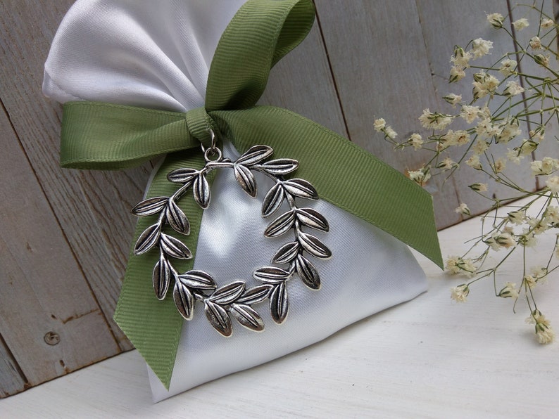 Olive wreath favor-Satin Bag Favor-koufeta bomboniera-wedding favor-baptism favor