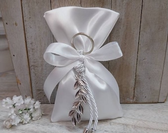 25 pcs Olive branch favor-Satin Bag silver branch Favor-koufeta bomboniera-Personalized wedding favor-greek bomboniera