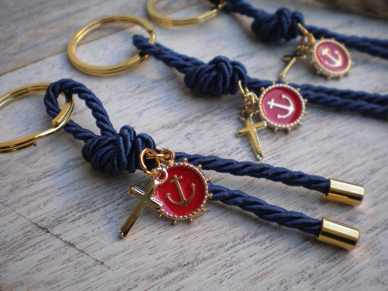 Nautical martyrika-Luxury Key chains Favors Gold-red and blue martyrika-anchor martirika-navy baptism favor image 5