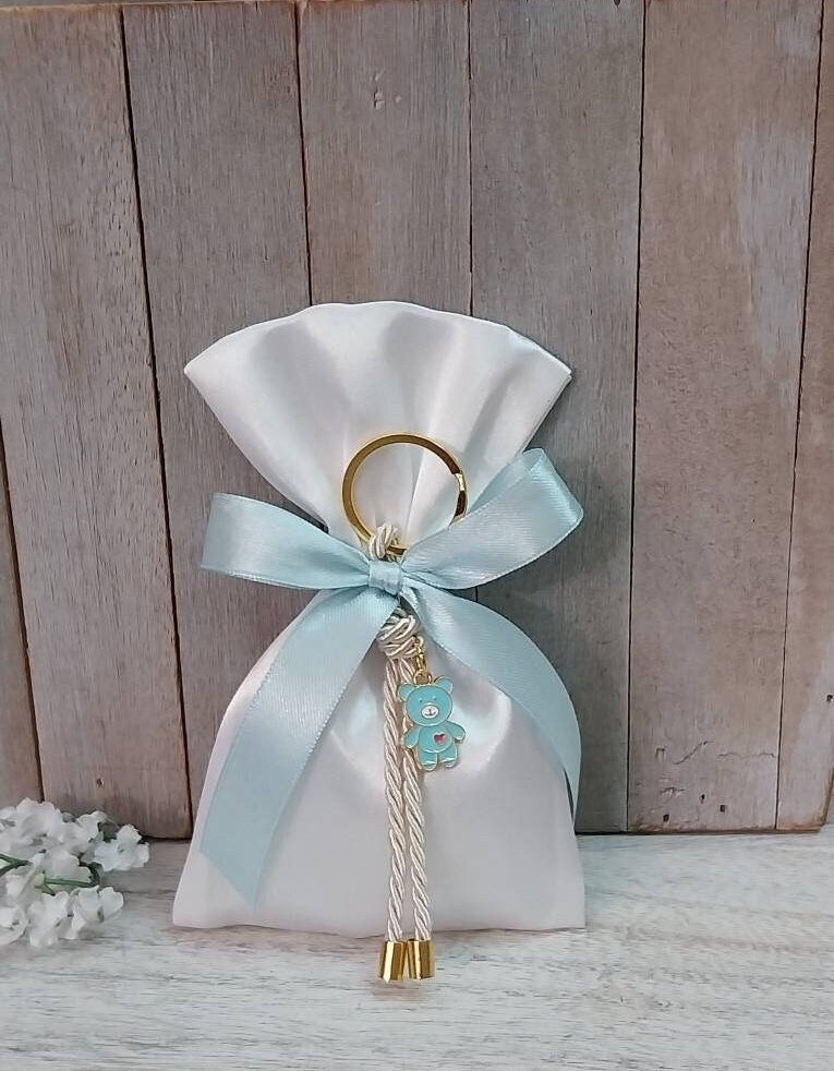 Boy Baptism 25pcs favor-satin bag Favor- key chain favor-teddy bear favor-koufeta bomboniera