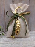 25 pcs Olive branch favor-Linen Bag Favor-koufeta bomboniera-wedding favor-baptism favor-olive and gold colour favor