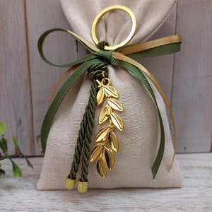 25 pcs Olive branch favor-Linen Bag Favor-koufeta bomboniera-wedding favor-baptism favor-olive and gold colour favor
