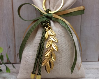 25 pcs Olive branch favor-Linen Bag Favor-koufeta bomboniera-wedding favor-baptism favor-olive and gold colour favor