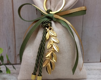 25 Stück Olivenzweig Gunst-Leinen Tasche Favor-koufeta bomboniera-Hochzeit gunsten-Taufe gunsten-olive und gold Farbe favor