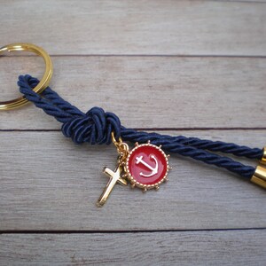 Nautical martyrika-Luxury Key chains Favors Gold-red and blue martyrika-anchor martirika-navy baptism favor image 2