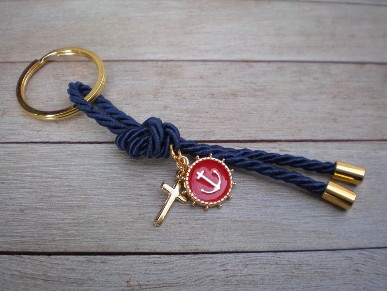 Nautical martyrika-Luxury Key chains Favors Gold-red and blue martyrika-anchor martirika-navy baptism favor image 2