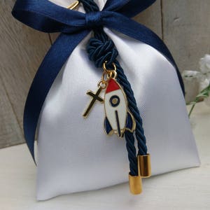 25 Stk. Raumarbeit Gastgeschenke-Jungen Taufe-Satin-Tasche Gastgeschenk-Weltraum-Thema Baby Shower-Koufeta bomboniera