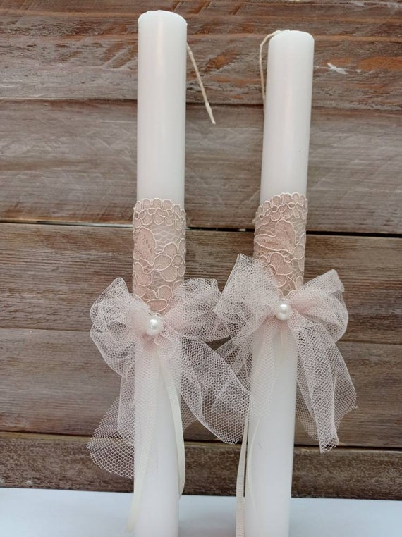 Orthodox Girls Baptism Candles with Dusty Rose Flowers and Sage - Greek  Lambathes - Lambades Vaptisis - Λαμπάδες Βάπτισης