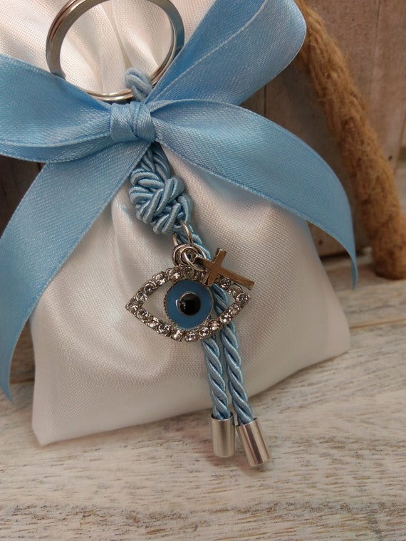 25 pcs boy Baptism favor-linen bag Favor Gold and navy blue favor-evil eye favor-koufeta bomboniera
