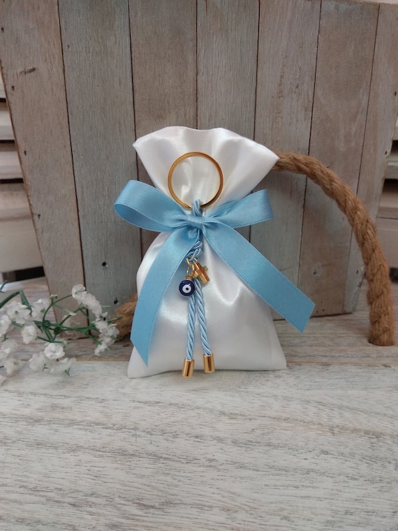 25 pcs boy Baptism favor-linen bag Favor Gold and navy blue favor-evil eye favor-koufeta bomboniera