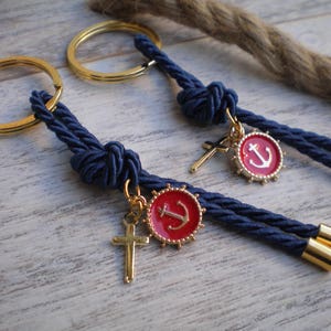 Nautical martyrika-Luxury Key chains Favors Gold-red and blue martyrika-anchor martirika-navy baptism favor image 4