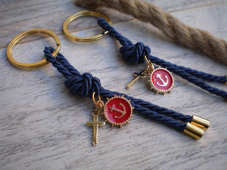 Nautical martyrika-Luxury Key chains Favors Gold-red and blue martyrika-anchor martirika-navy baptism favor image 4