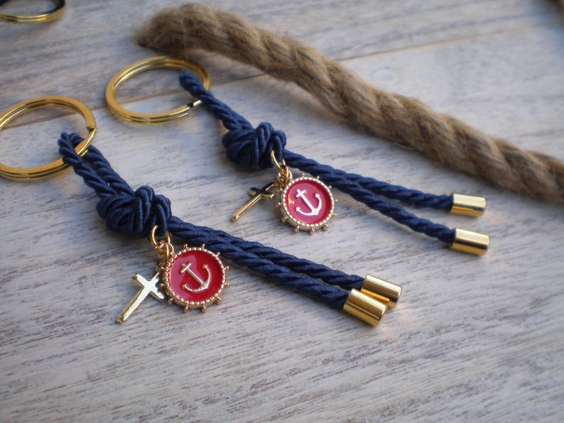 Nautical martyrika-Luxury Key chains Favors Gold-red and blue martyrika-anchor martirika-navy baptism favor image 6