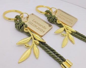 10pcs olive branch keychain,plexiglass favors,greek wedding favors,olive theme wedding,olive  baptism favors,gold mirror plexiglass tag.