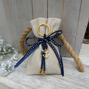 Nautical Baptism favor-linen pouch favor- anchor favor-koufeta bomboniera-greek orthodox baprism
