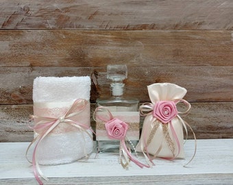 Greek baptismal set for girl -Oil bottle/soap/towel-Orthodox baptism