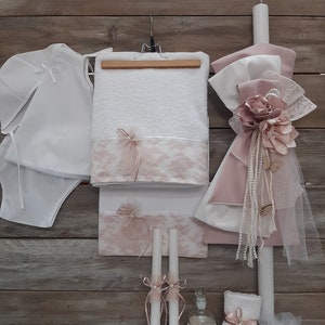 Dusty rose Baptism girl set with butterfly details-elegant refined baptism-Orthodox Baptism-Girls Baptism-Orthodox  Greek Christening