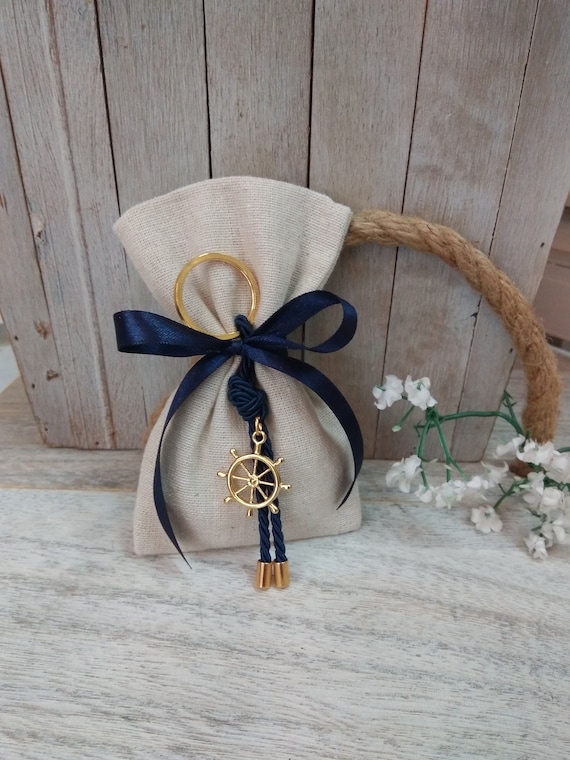 Nautical Baptism favor-linen pouch favor-ship's steering wheel-koufeta bomboniera-greek orthodox baprism Il_570xn