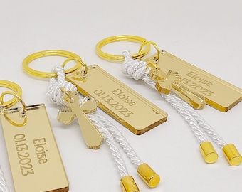 10pcs personalized favors,cross keychain favors, greek baptism bomboniera,gold plexiglass mirror favors