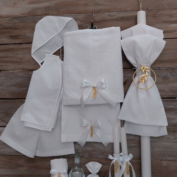 Baptism set with olive branch refined baptism- white baptism-Orthodox Baptism-Orthodox  Greek Christening