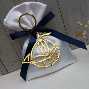 25 pcs nautical favors- blue and gold favors-Boy&#39;s Baptism favor-satin bag Favor-koufeta bomboniera