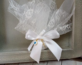 Romantic favors 25pcs -Lace favors-romantic bomboniere-koufeta bomboniera-evil eye favor-baptism favor- wedding favor