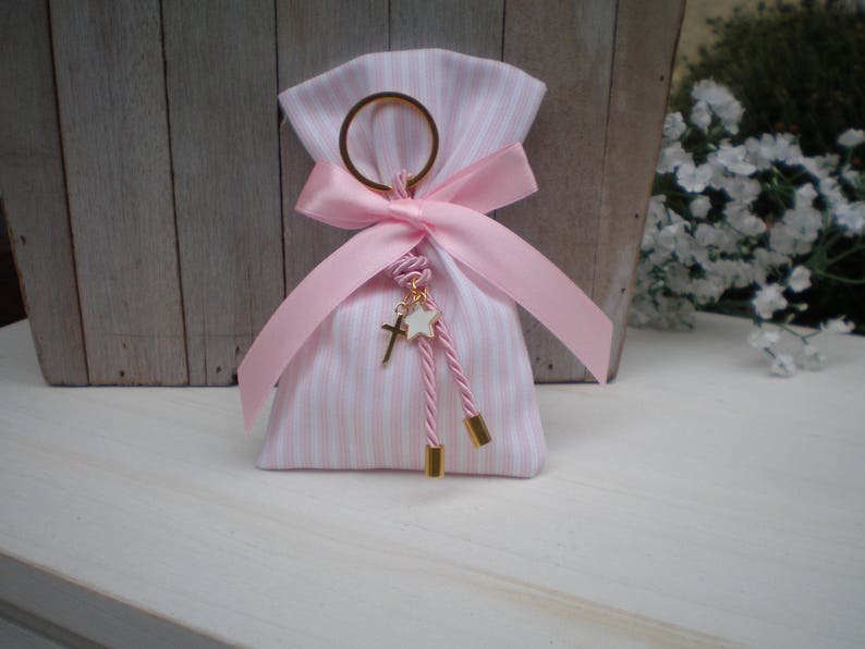 Star Baptism favor-Favor bag Gold and pink favor-koufeta bomboniera-girl baby shower gift-key chain favor-25 pcs