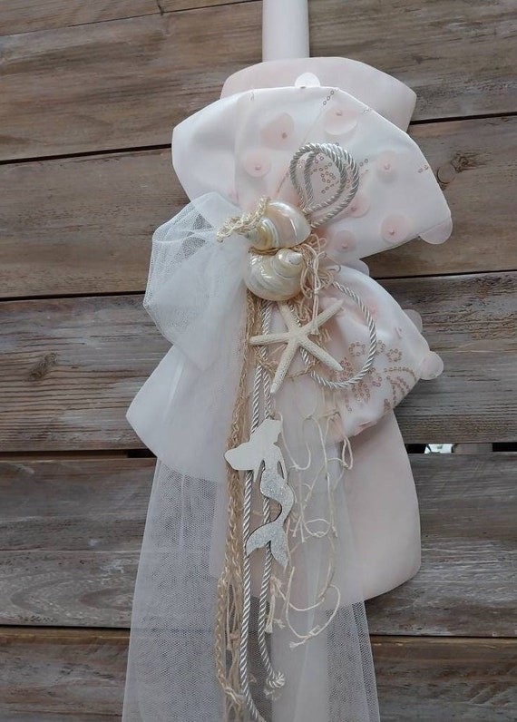 Baptism candle for girls- Mermaid baptism lambatha-pink lambada ...