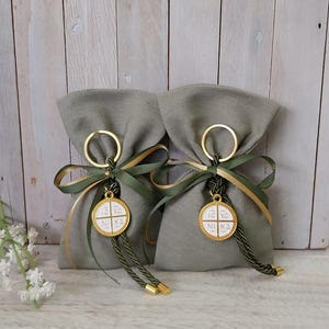 25 pcs Baptism favor-Byzantine ICXC-olive pouch favor-koufeta bomboniera-key chain favor-orthodox baptism-greek favors