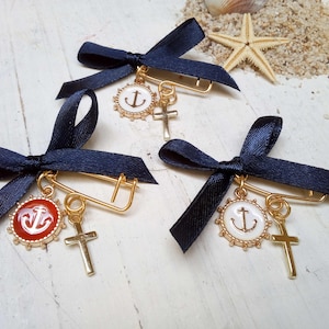 Nautical Safe pins martyrika-Navy blue red & white anchor-Orthodox baptism day-martirika for a boy-anchor martyrika