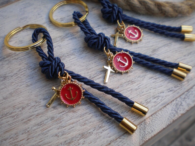 Nautical martyrika-Luxury Key chains Favors Gold-red and blue martyrika-anchor martirika-navy baptism favor image 9