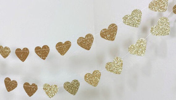 Gold Heart Garland Gold Wedding Decor Gold Glitter Garland | Etsy