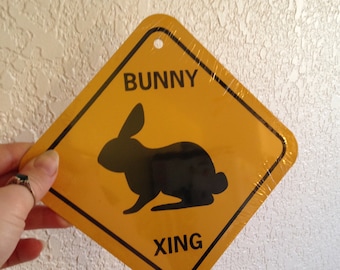 Bunny xing Crossing funny Sign 6x6 inch Aluminum metal yard house sign