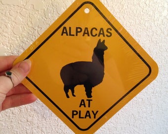 Alpacas at play Alpaca funny Sign 6x6 inch Aluminum metal yard house sign