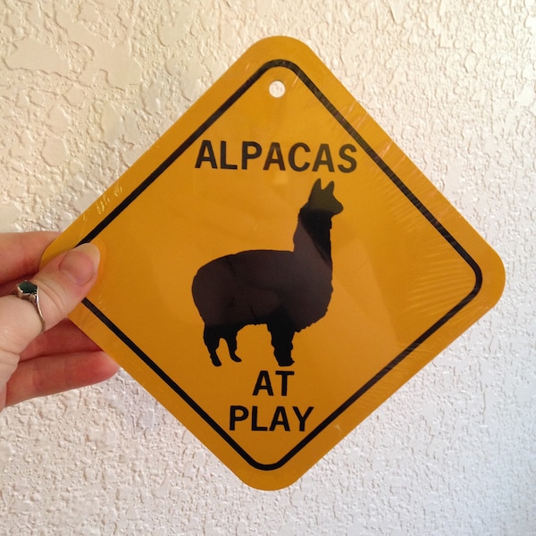 Alpacas at play Alpaca funny Sign 6x6 inch Aluminum metal yard house sign