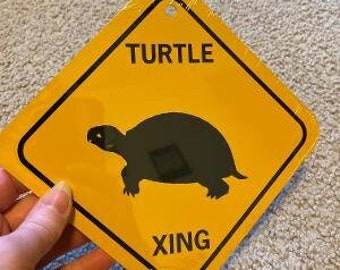 Turtle  Xing   6x6 inch funny Aluminum metal yard house garden sign