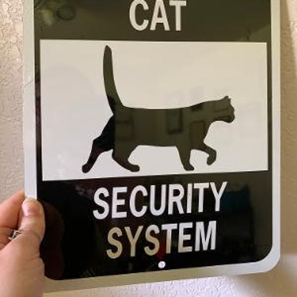 Attack Cat Security System    Funny Sign  9x12 inch Aluminum metal sign