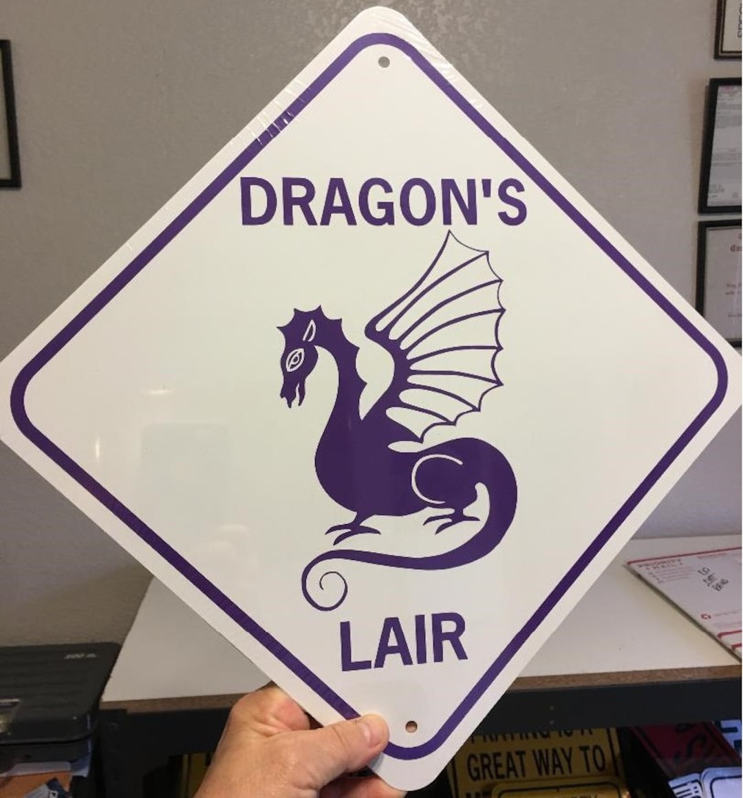 Dragon's Lair Funny Dragon Sign 12x12 Inch Aluminum Metal Garden Sign ...