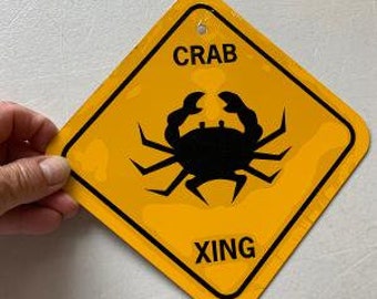Crab xing Crossing funny Sign 6x6 inch Aluminum metal yard beach house sign