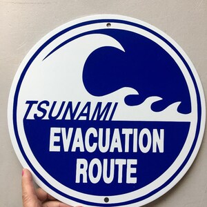 津波避難経路標識 12インチ 円形 アルミ製金属標識