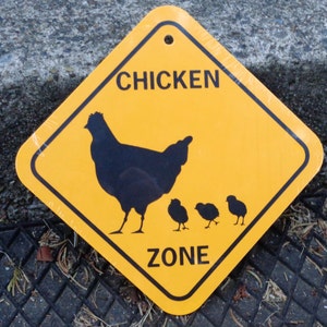 Huhn lustiges Zone Zeichen Henne und Küken 6 x 6 Zoll Aluminiummetall-Yard-Hauszeichen