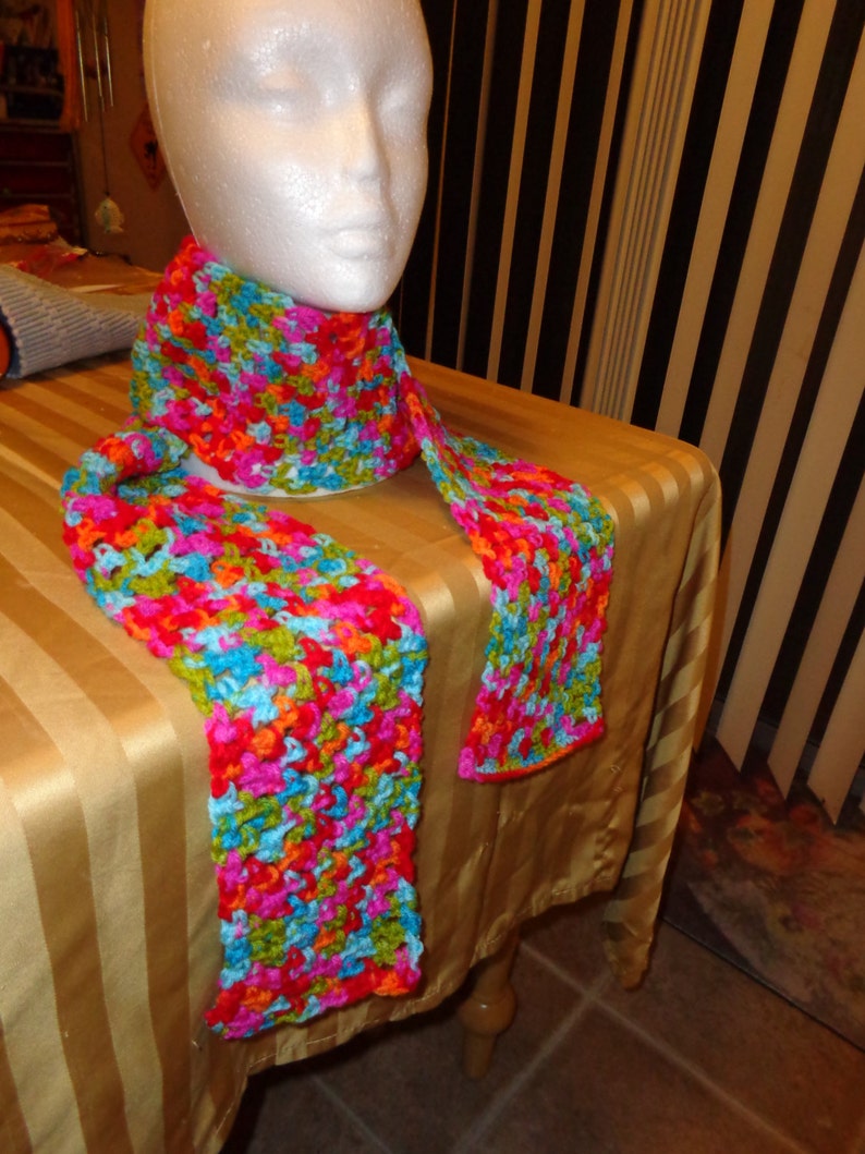 Rainbow colored Handmade Crochet Scarf image 1