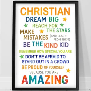 Póster personalizado de acuarela "Sueña en grande", arte de pared personalizado para niños, decoración de habitación para niños, póster inspirador para niños, impresión artística con cita positiva para adolescentes