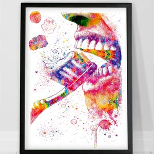 Zahnarztpraxis Dekor, Zahnpflege Kunstdruck Aquarell, Zahnputz Wandkunst, Mundhygiene Geschenke, Zahnarzt Kunst, Zahnarztpraxis