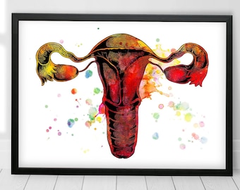 Gynecology gift, Female reproductive system art print, Uterus anatomy watercolor poster