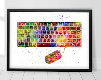 Computer Keyboard Art Print, PC Gamer Gift, Computer Mouse Poster, Technology Decor, Computer Science Gift