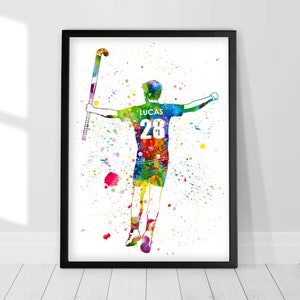 Field Hockey Player Boy Wall Art, Personalized Gift for him, Customized Poster Print